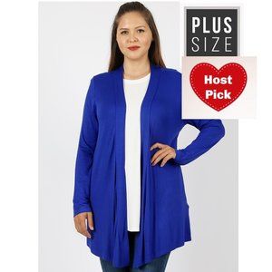 Plus Size Cardigan - Blue Cardigan - Drapey Open Front Long Sleeve Cardigan